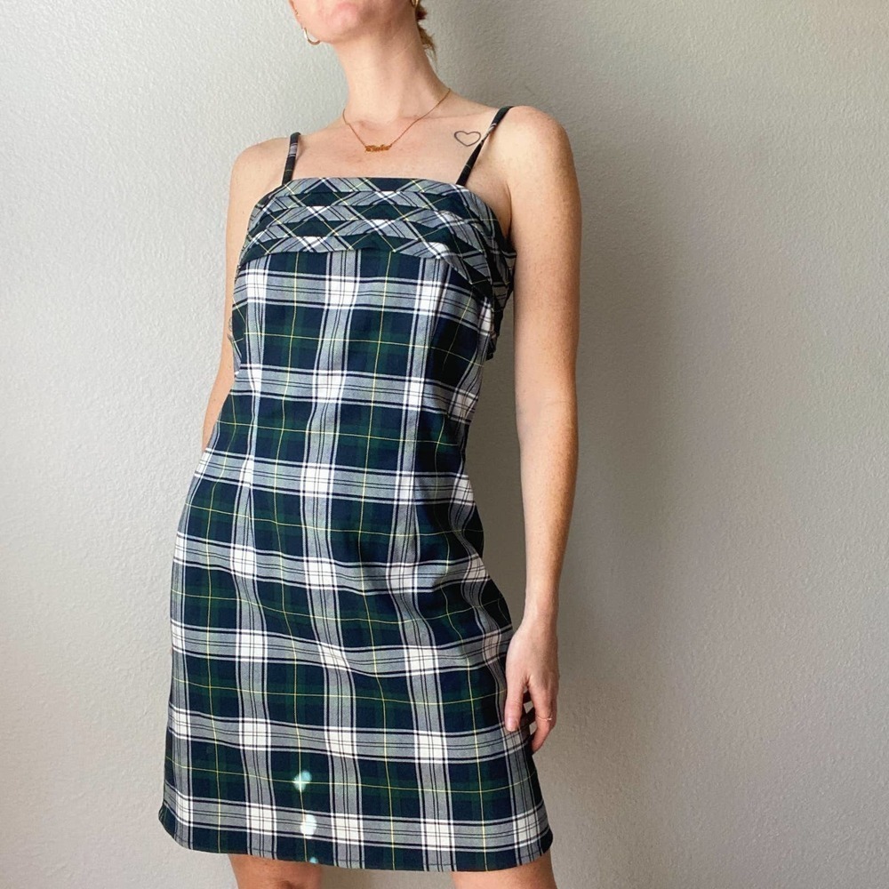 Vintage 1990s Tommy Jeans Blue Plaid School Girl Mini Dress